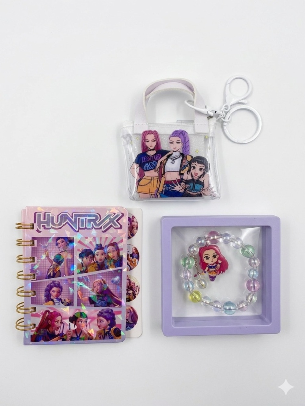 K-Pop Demon Hunter Huntrix Notebook, Mini Purse Keychain, and Bracelet Bundle